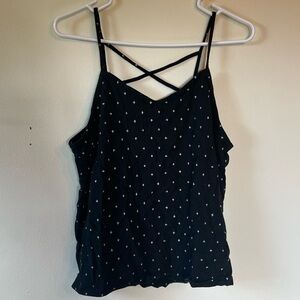 Universal Thread Women Large Black Print Criss Cross Back Tank Top